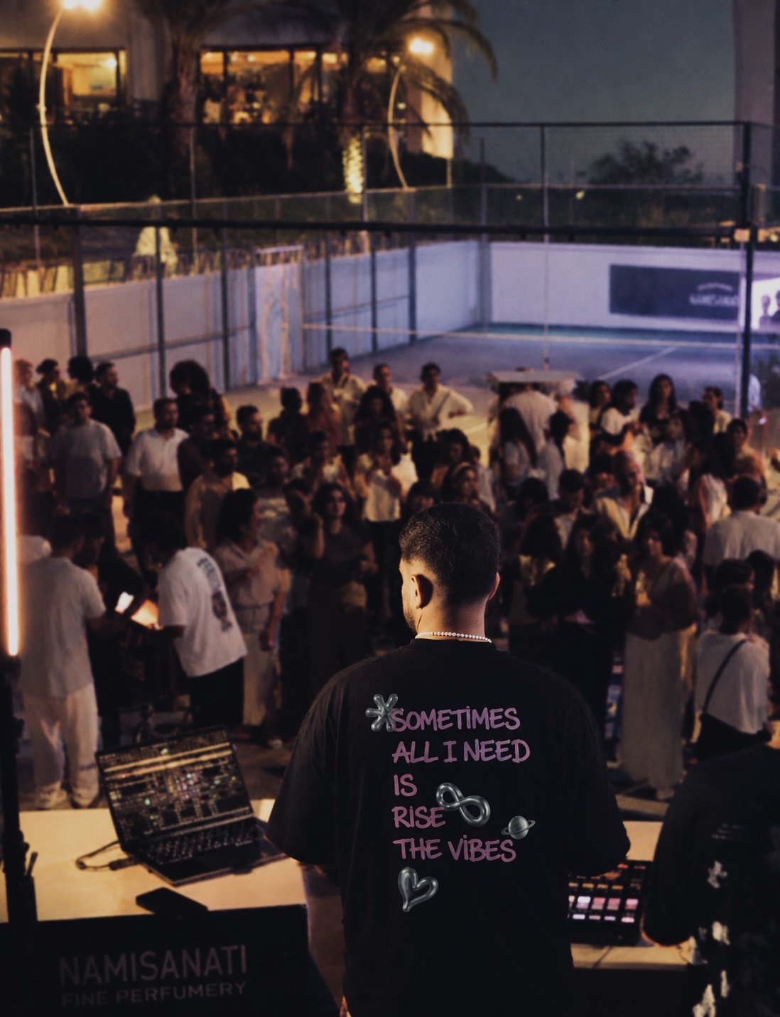 Tee worn on stage at night